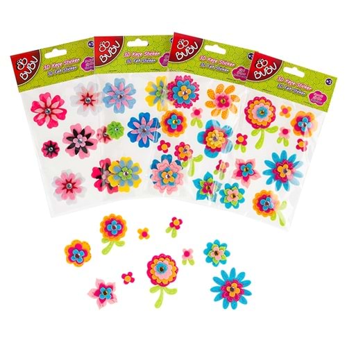 Bu-Bu Keçe Sticker Yapraklı Çiçekler (St0034)