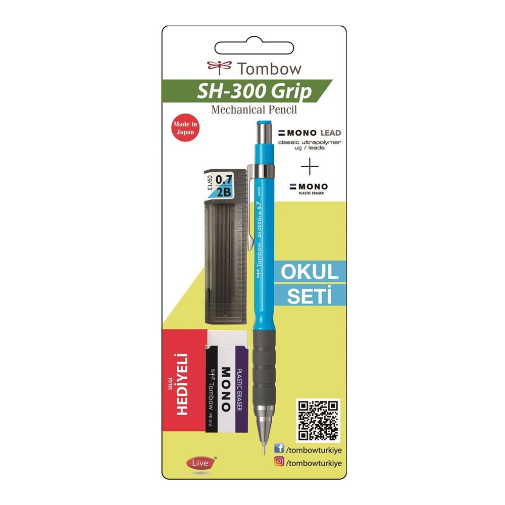 Tombow SH-300 Grip Mekanik Kurşun Kalem 0,7mm Okul Seti Mavi