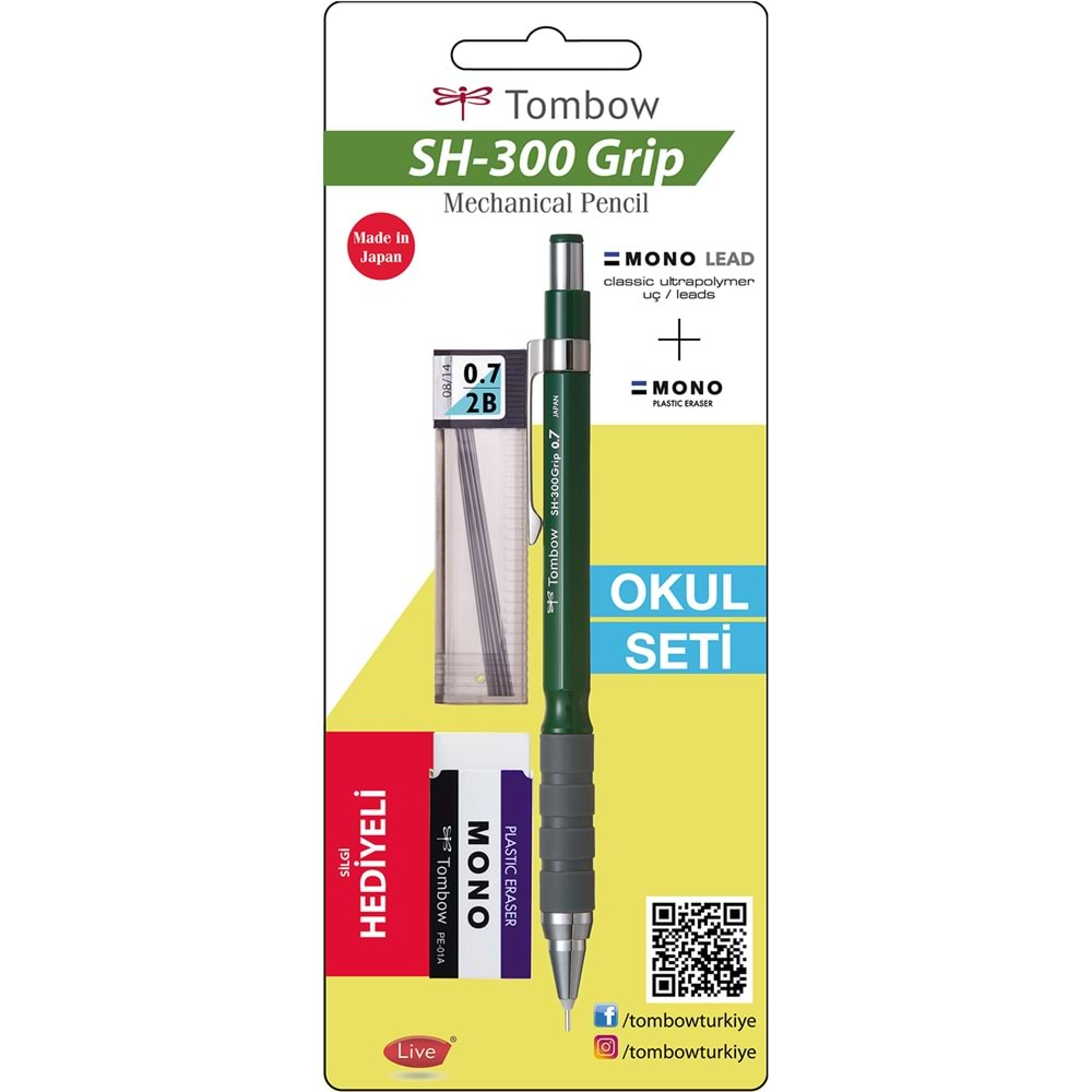 Tombow SH-300 Grip Mekanik Kurşun Kalem 0,7mm Okul Seti Koyu Yeşil