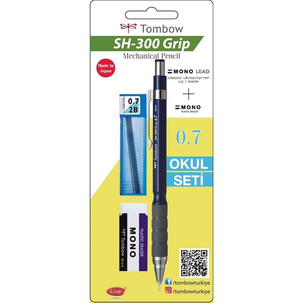 Tombow SH-300 Grip Mekanik Kurşun Kalem 0,7mm Okul Seti Koyu Mavi