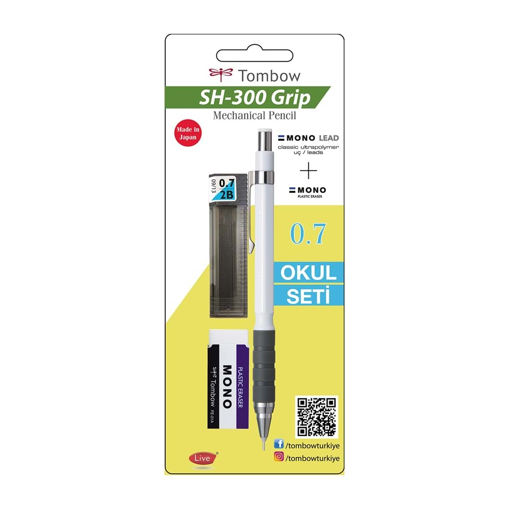 Tombow SH-300 Grip Mekanik Kurşun Kalem 0,7mm Okul Seti Beyaz