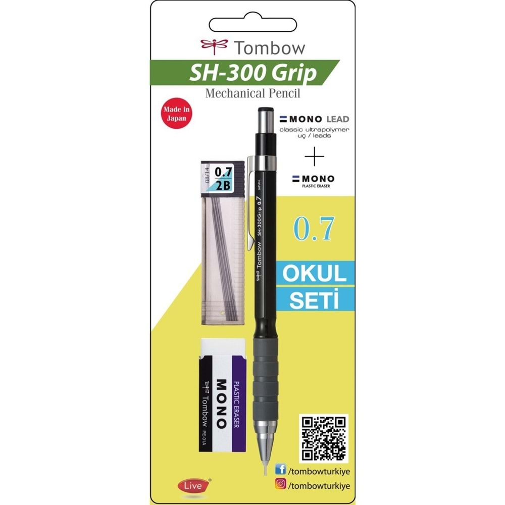 Tombow SH-300 Grip Mekanik Kurşun Kalem 0,7mm Okul Seti Siyah