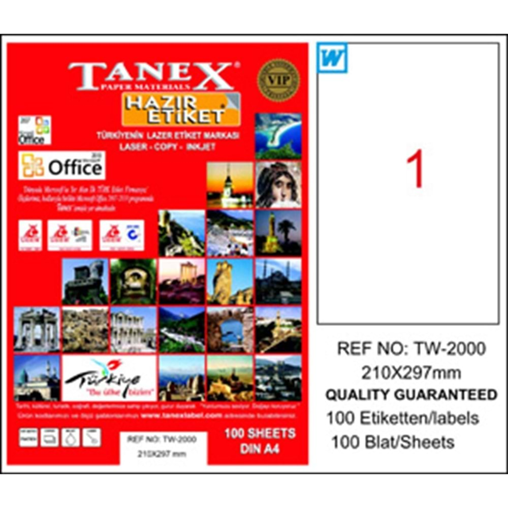 Tanex Laser Etiket Tw-2000 210 X 297 Mm