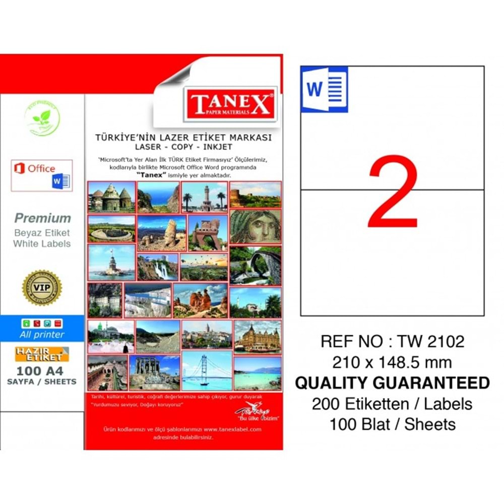 Tanex Laser Etiket Tw-2102 210 X 148.5 Mm