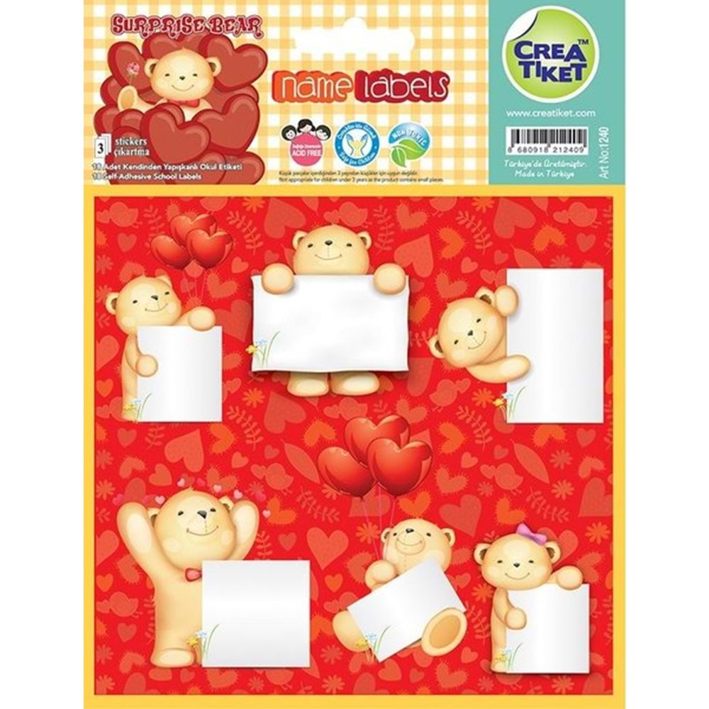 Ayıcık (Kırmızı) Defter Etiketi (3 Yapraklı Paket)