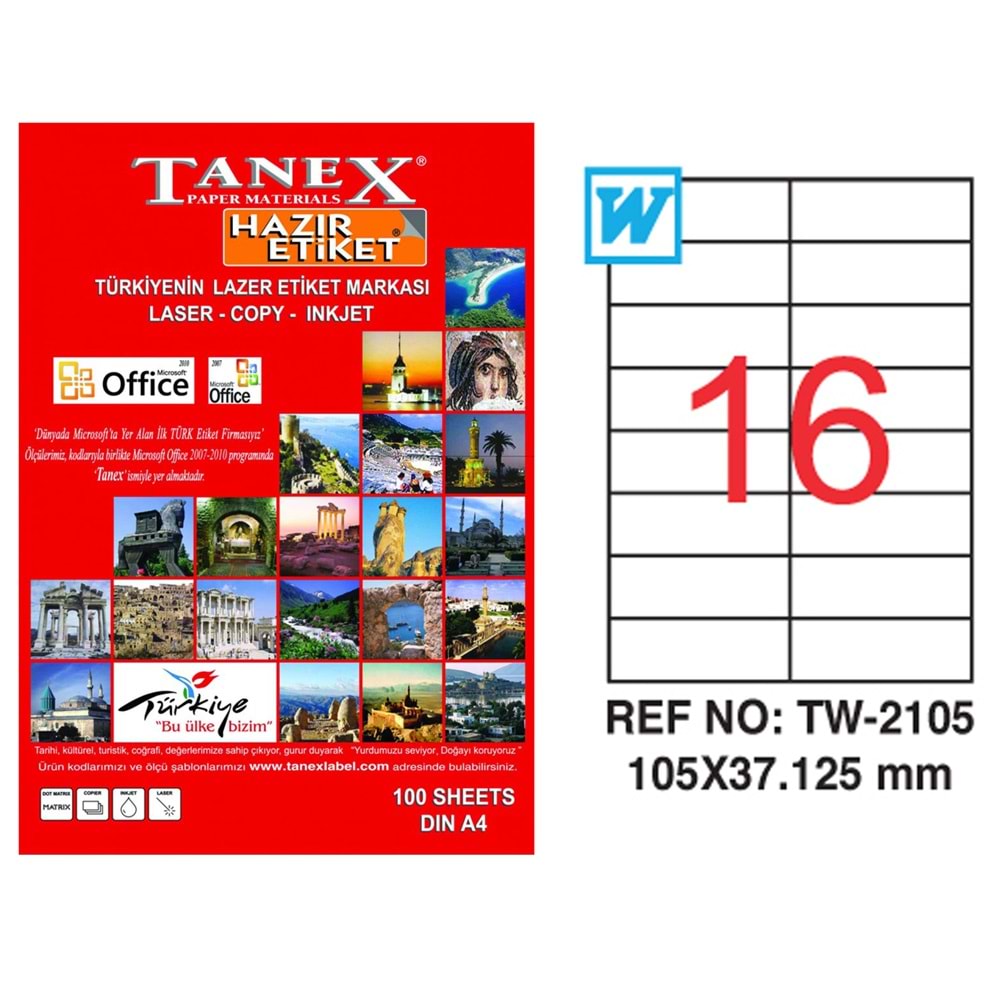 Tanex Laser Etiket Tw-2105 105 X 37.125 Mm