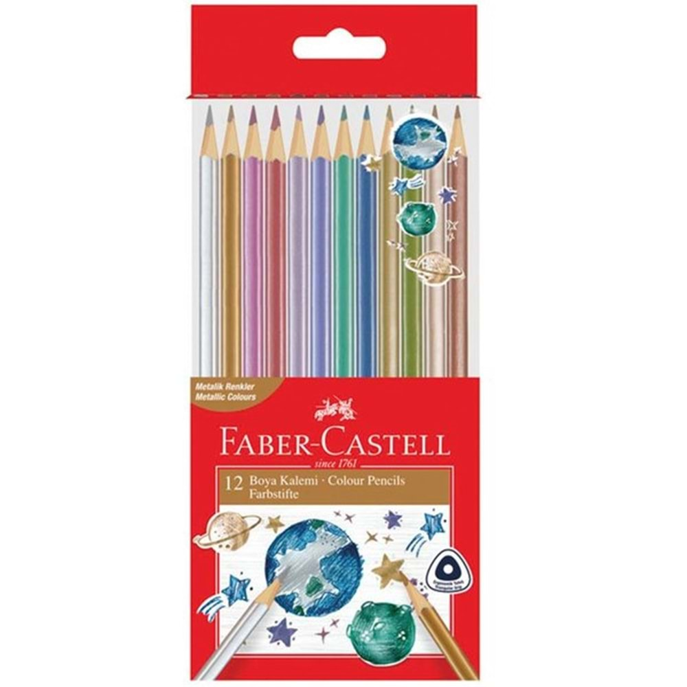 Faber-Castell 12 Li Metalik Renkler Üçgen Boya Kalemi