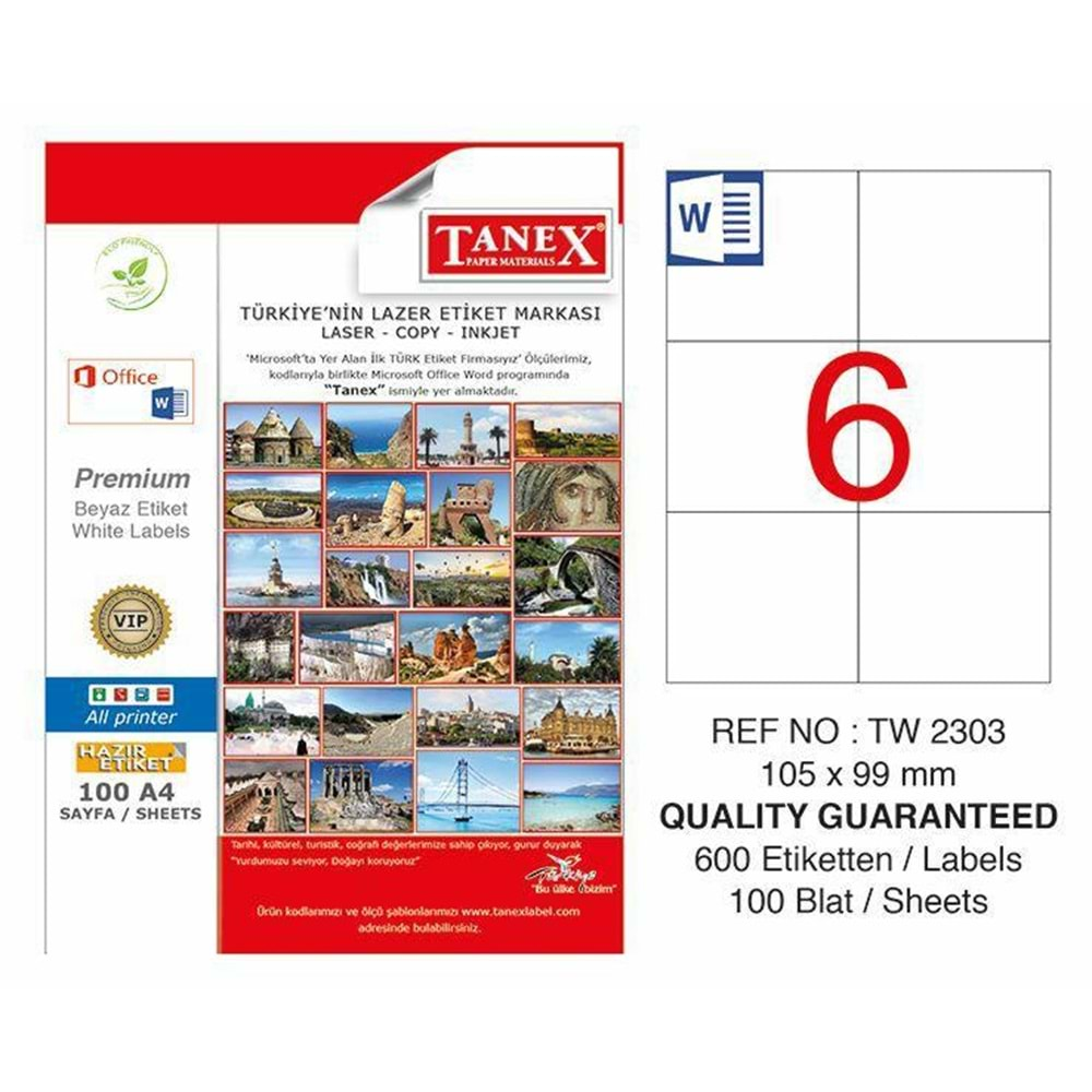 Tanex Tw-2303 Laser Etiket 105 x 99 mm