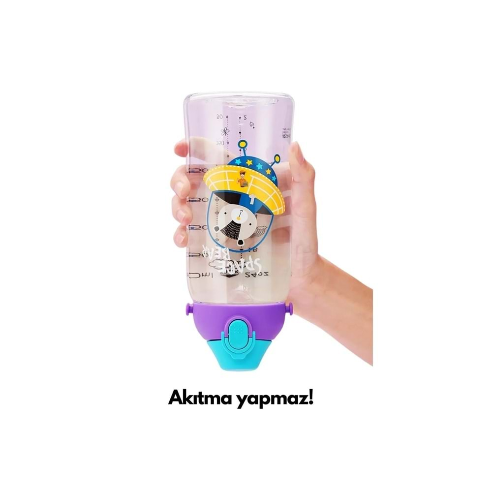 Uzspace 2041 700 ml Kılıflı İki Ayrı Kapaklı Pipetli/Pipetsiz Taşıma Askılı Tritan Çocuk Su Matarası