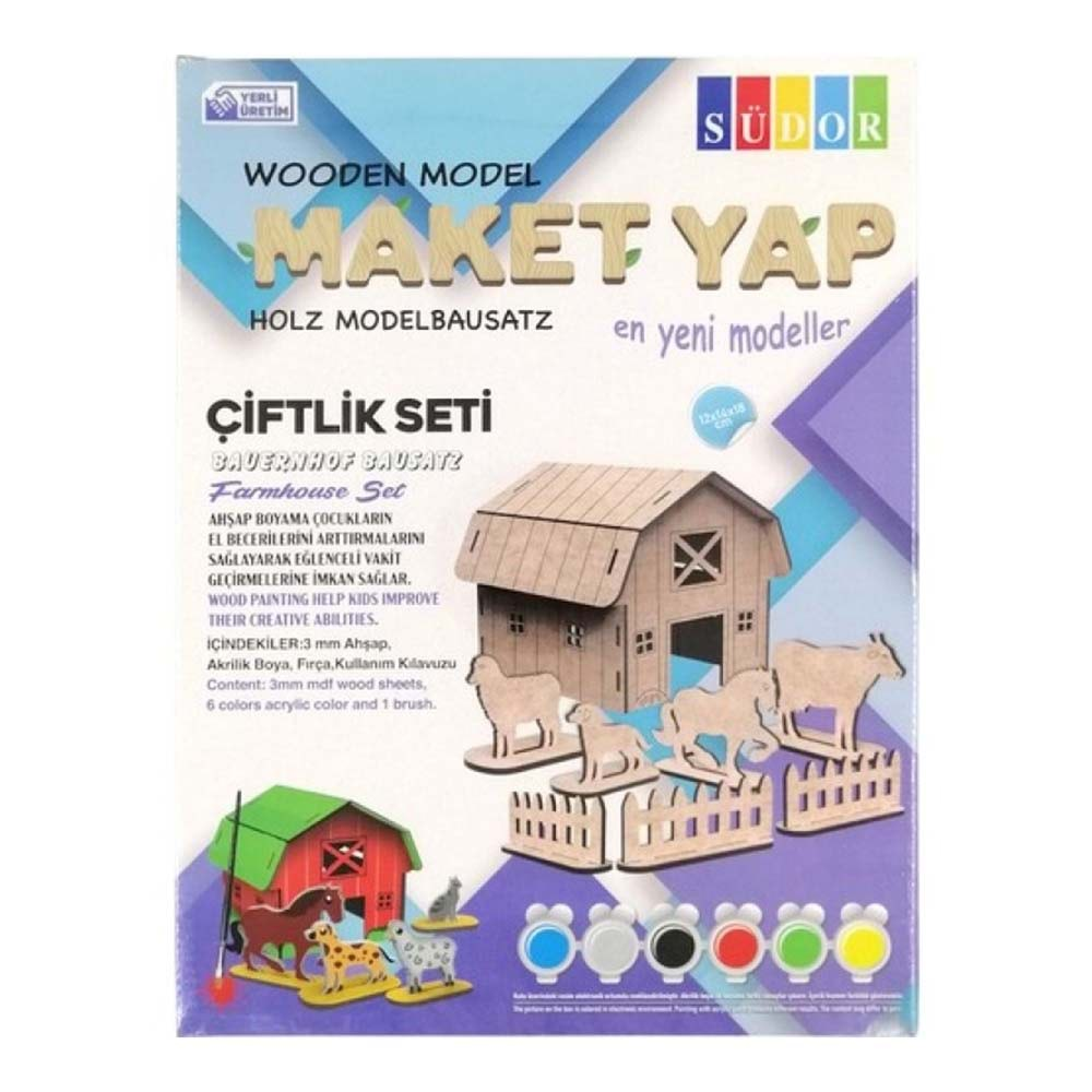 Südor Ahşap Maket Çiftlik Boyama Seti 12X14X18 cm MD206