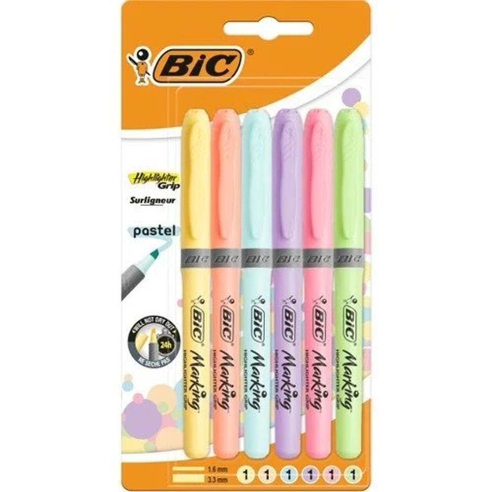 Bic Marking Highlighter Grip Pastel 6 Lı Blister