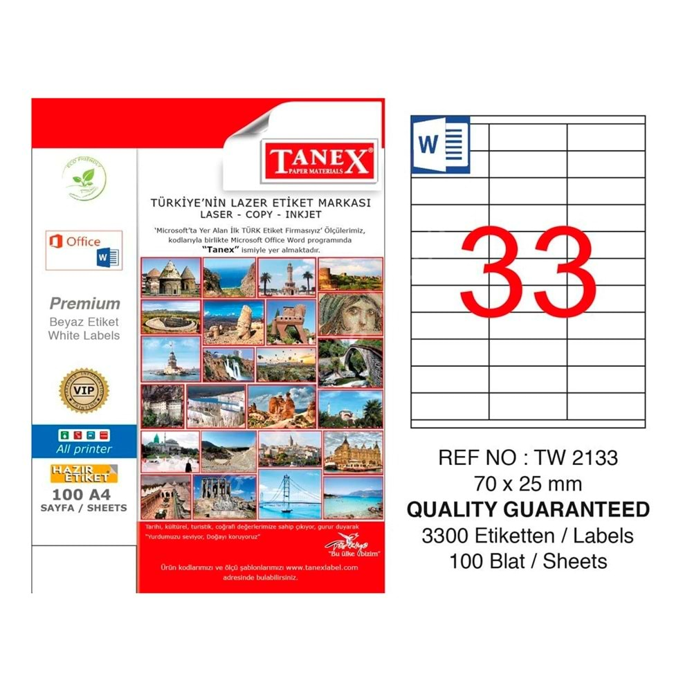 Tanex TW-2133 70x25 mm Laser Etiket