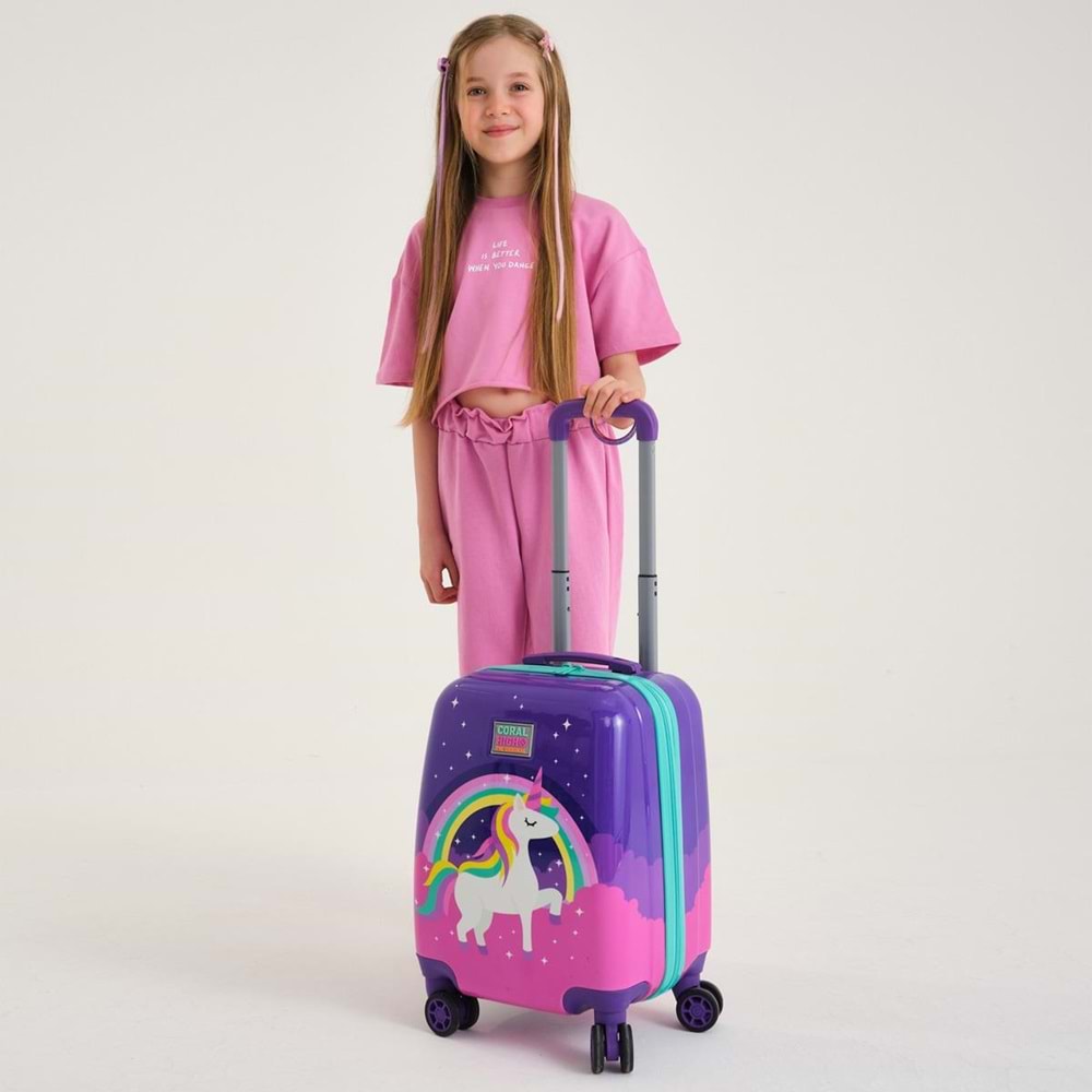 Coral High Kids Mor Su Yeşili Unicorn Desenli Çocuk Valizi 16729