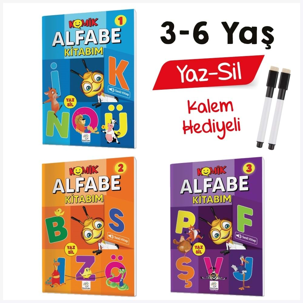 3-6 Yaş YAZ-SİL Komik Alfabe Kitabım - Etkinlik Seti Yükselen Zeka