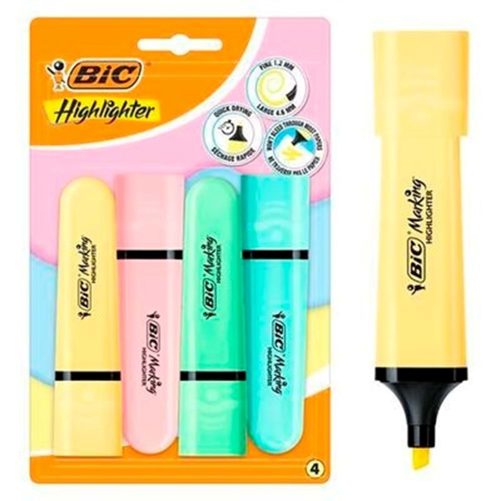 Bic Marking Flat Highlighter 4 Lü Blister Pastel