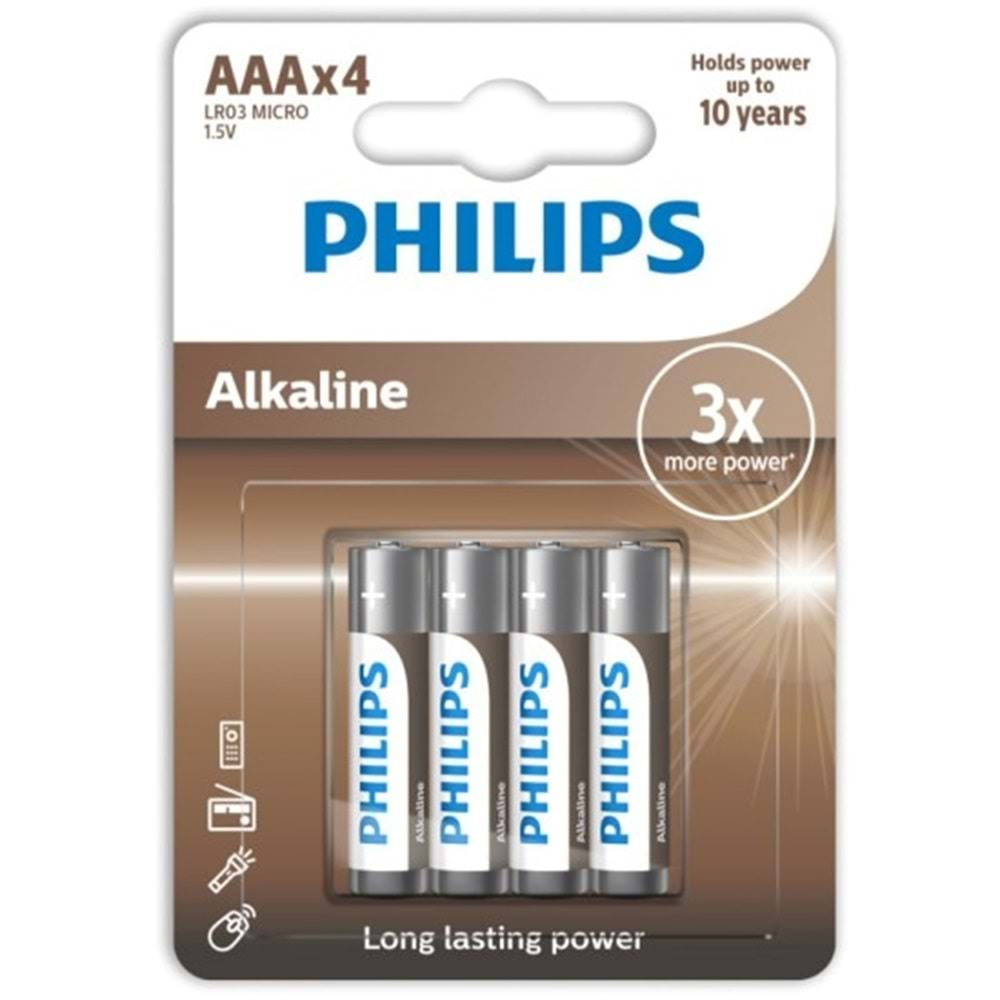 Philips Alkaline AAA 4 Lü İnce Pil LR03