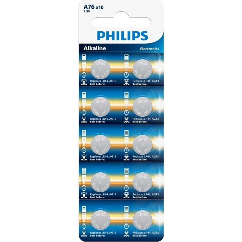 Philips A76P10B/10 LR44 Lr1154 1.5 V Alkaline Pil 1 Adet