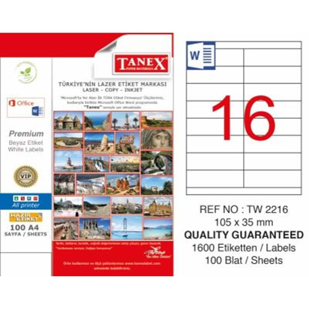 Tanex TW-2216 Laser Etiket 105x35 mm