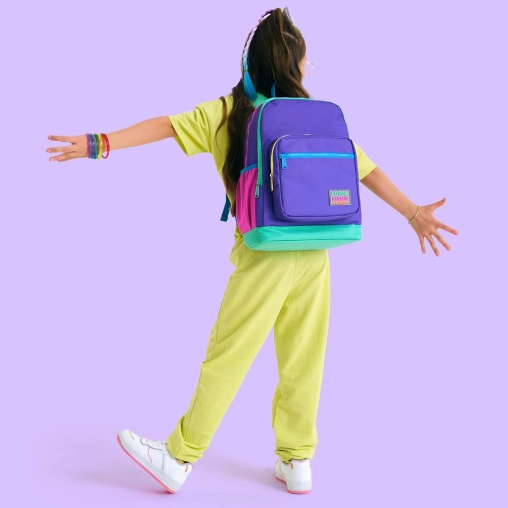 Coral High Kids Mor Renk Detaylı Dört Bölmeli Okul Sırt Çantası 23734