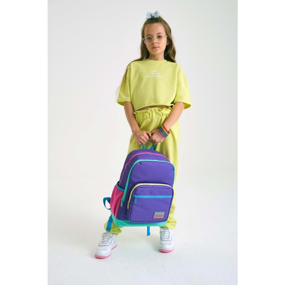 Coral High Kids Mor Renk Detaylı Dört Bölmeli Okul Sırt Çantası 23734