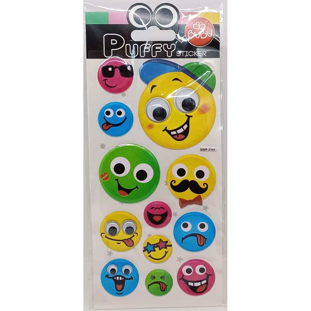 Bu-Bu Şaşkın Gözler Puffy Sticker Gülen Yüzler 9x21 SWP-2101