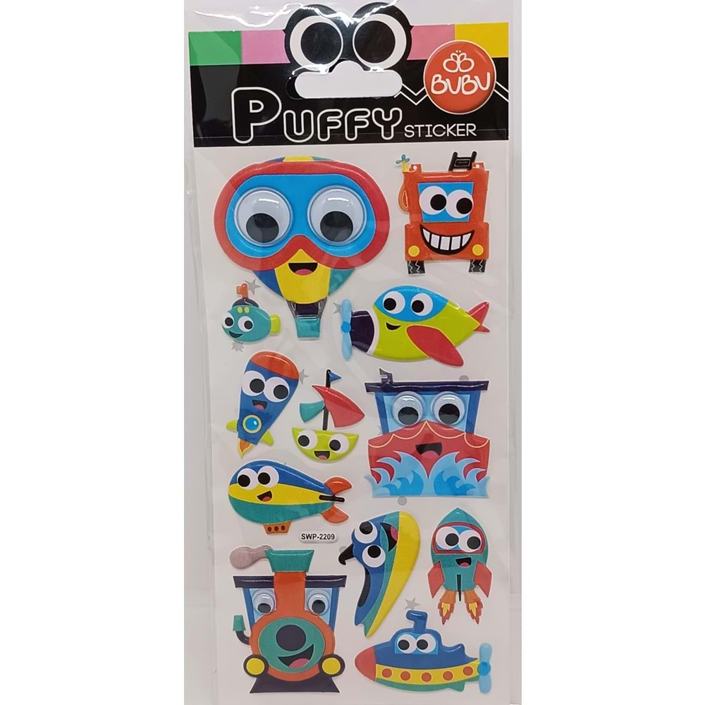 Bu-Bu Şaşkın Gözler Puffy Sticker Araçlar 9x21 SWP-2209