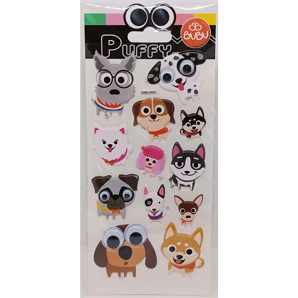 Bu-Bu Şaşkın Gözler Puffy Sticker Köpekler 9x21 SWP-2005