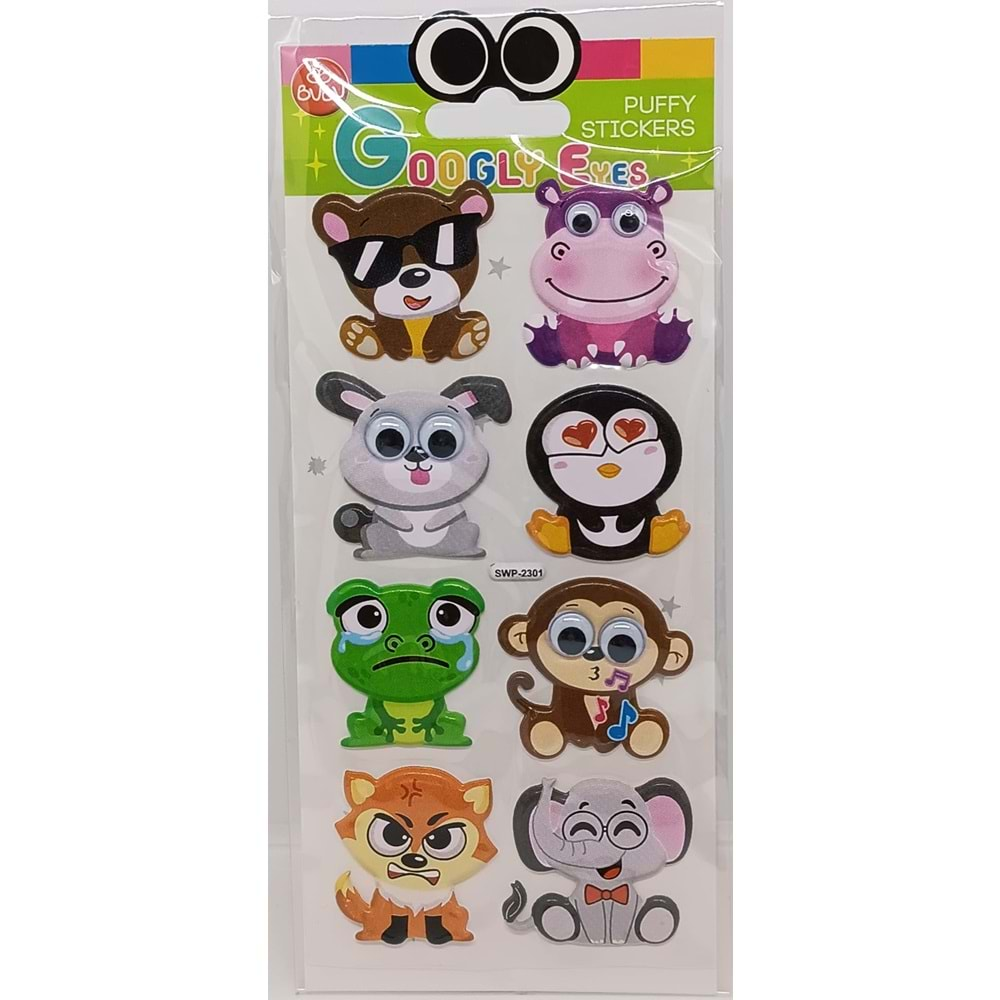 Bu-Bu Şaşkın Gözler Puffy Sticker Hayvanlar 9x21 SWP-2301