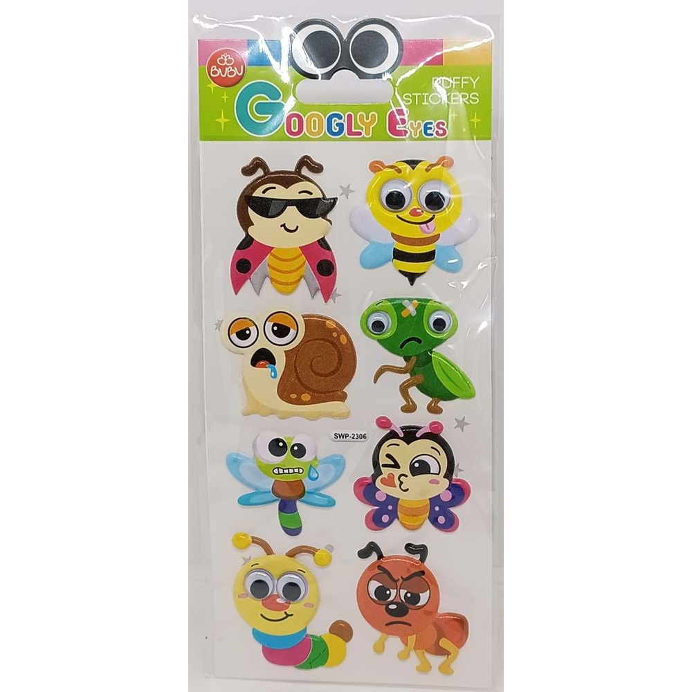 Bu-Bu Şaşkın Gözler Puffy Sticker Hayvanlar 9x21 SWP-2306