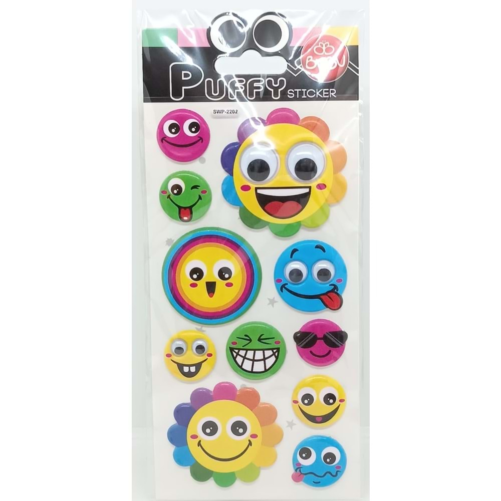 Bu-Bu Şaşkın Gözler Puffy Sticker Gülen Çiçekler 9x21 SWP-2202