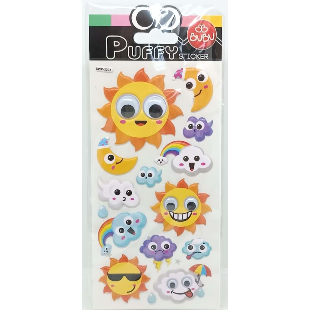 Bu-Bu Şaşkın Gözler Puffy Sticker Güneş 9x21 SWP-2203