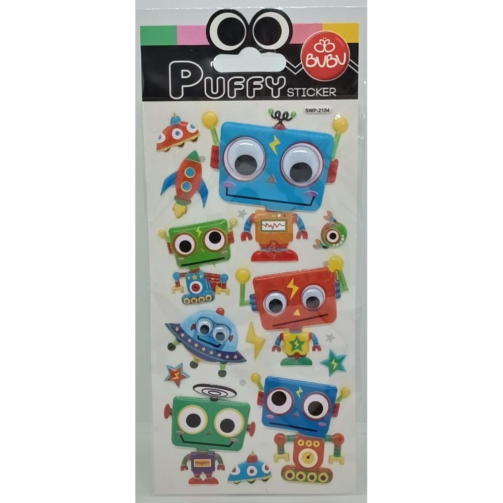 Bu-Bu Şaşkın Gözler Puffy Sticker Robotlar 9x21 SWP-2104