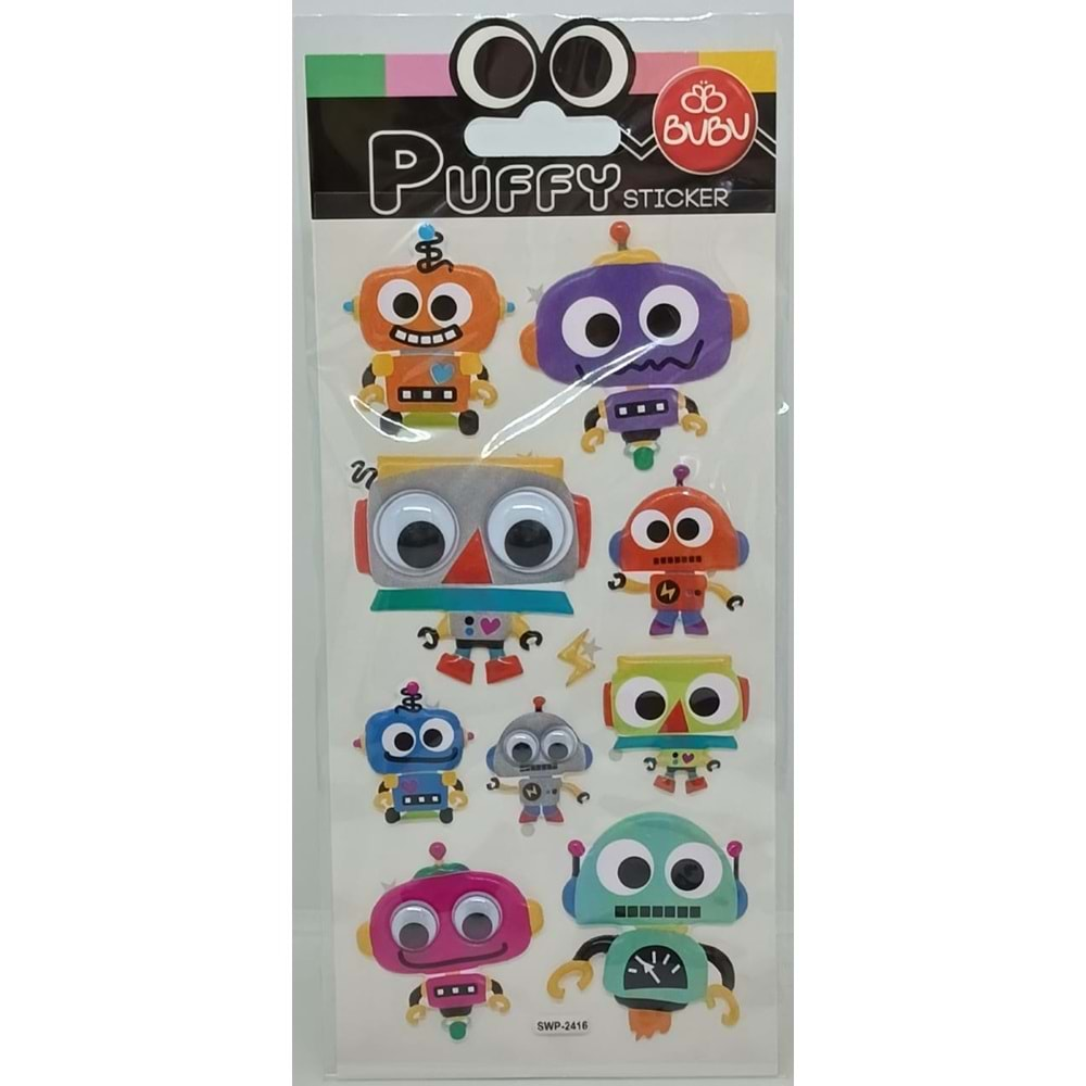 Bu-Bu Şaşkın Gözler Puffy Sticker Robotlar 9x21 SWP-2416