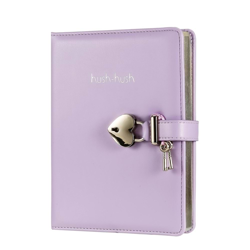 Victoria s Journals Hush Hush Kilitli Pastel Lila Defter Kutulu 80 gr. 160 yp. Çizgili