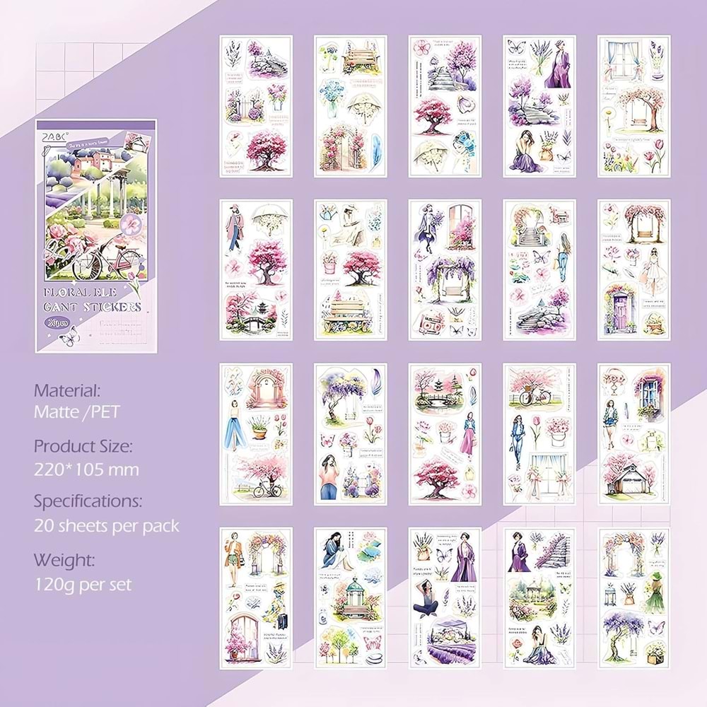 Puslu Anılar Zarif Çiçekler Sticker Defteri 20 Sayfa