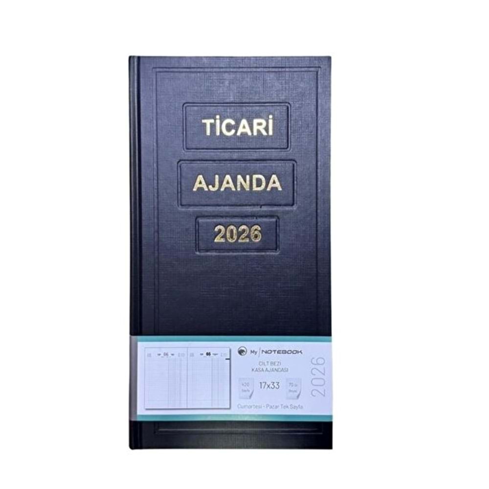 Ticari Kasa Ajandası 2026 Cilt Bezi 17x33 cm