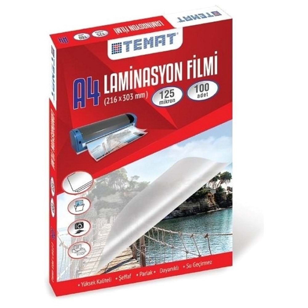 Temat A4 Laminasyon 125 mic. 100 Lü Pk.