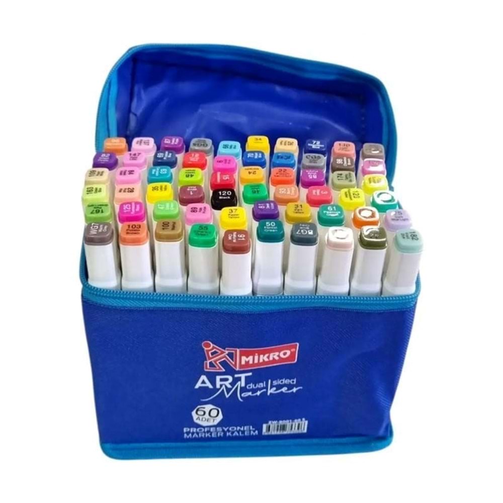 Mikro Art Marker Çift Taraflı Marker Set 60 Renk Bez Çanta