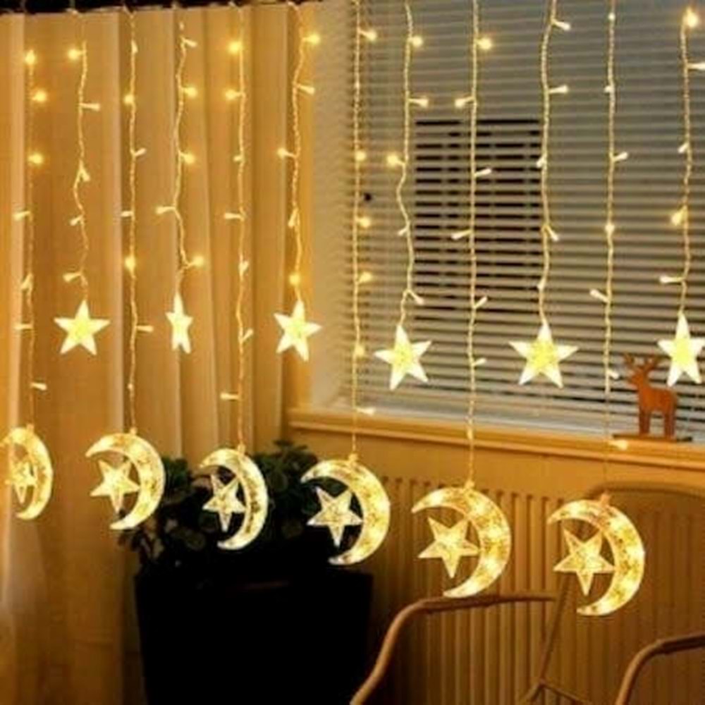 Saçaklı Ay Yıldız Perde Led Gün Işığı 3x3 m