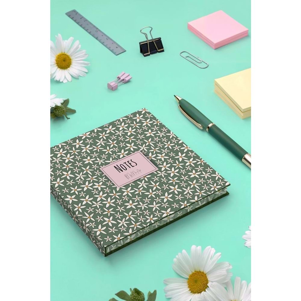My Mia Art Yeşil Papatya Kenar Baskılı Defter, 16x16 cm