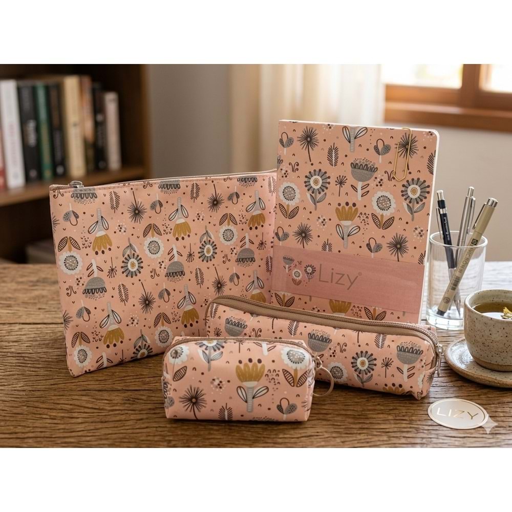 Liz Hediyelik Seti Daily Not Defteri+Kalemlik+Makyaj Çantası+Küçük Cüzdan FORSET-1