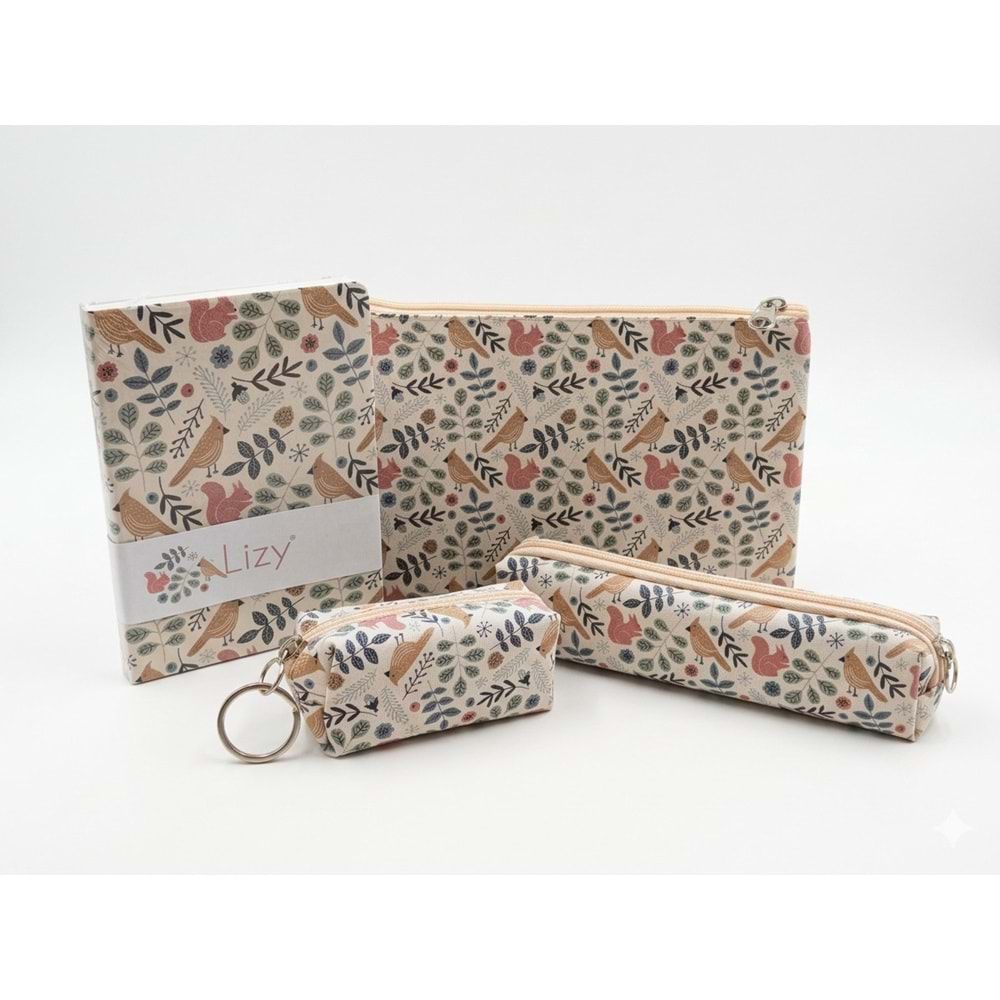 Liz Hediyelik Seti Daily Not Defteri+Kalemlik+Makyaj Çantası+Küçük Cüzdan FORSET-1