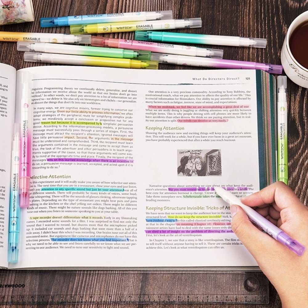 Writech Silinebilir Fosforlu Kalem Neon Mor W-822