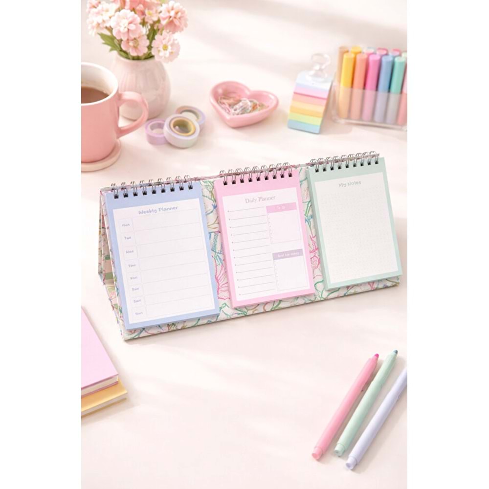 Liz Masaüstü Planner Takvim (3 Bölmeli) - Haftalık ve Günlük Liste TKV05
