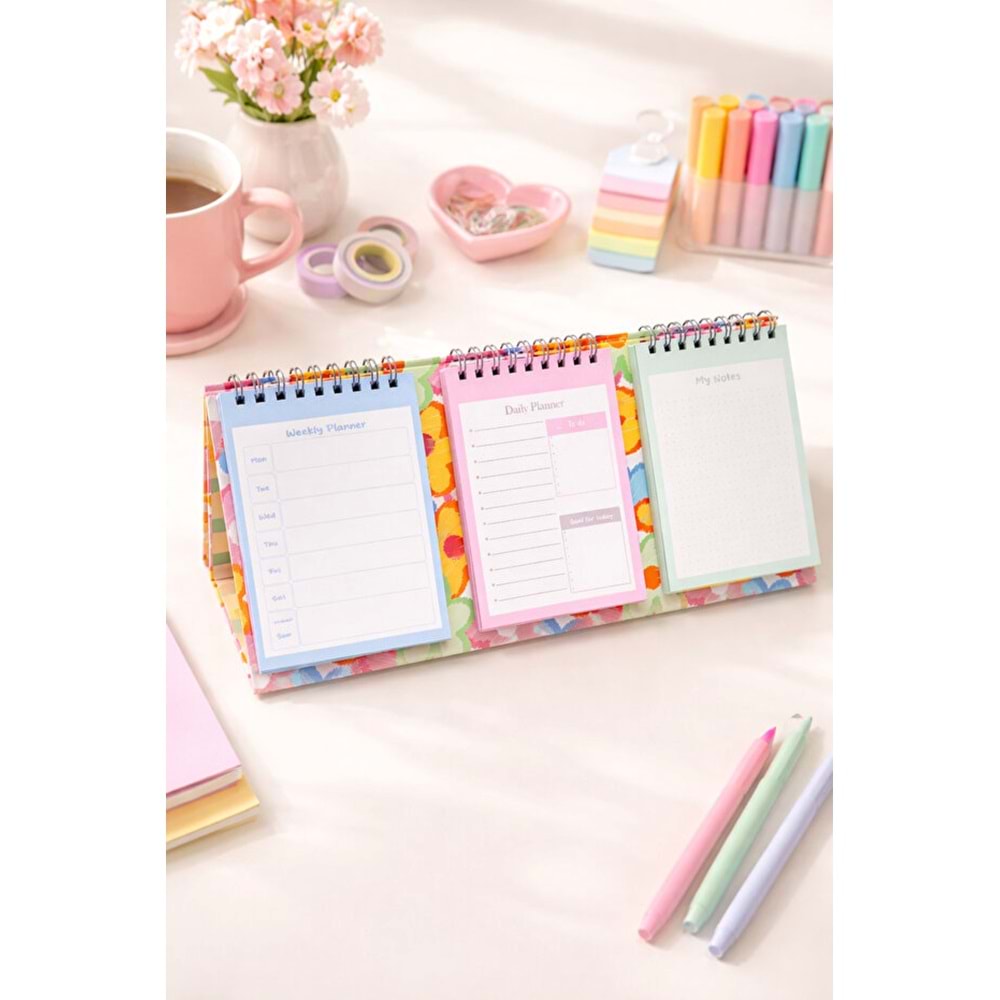 Liz Masaüstü Planner Takvim (3 Bölmeli) - Haftalık ve Günlük Liste TKV05