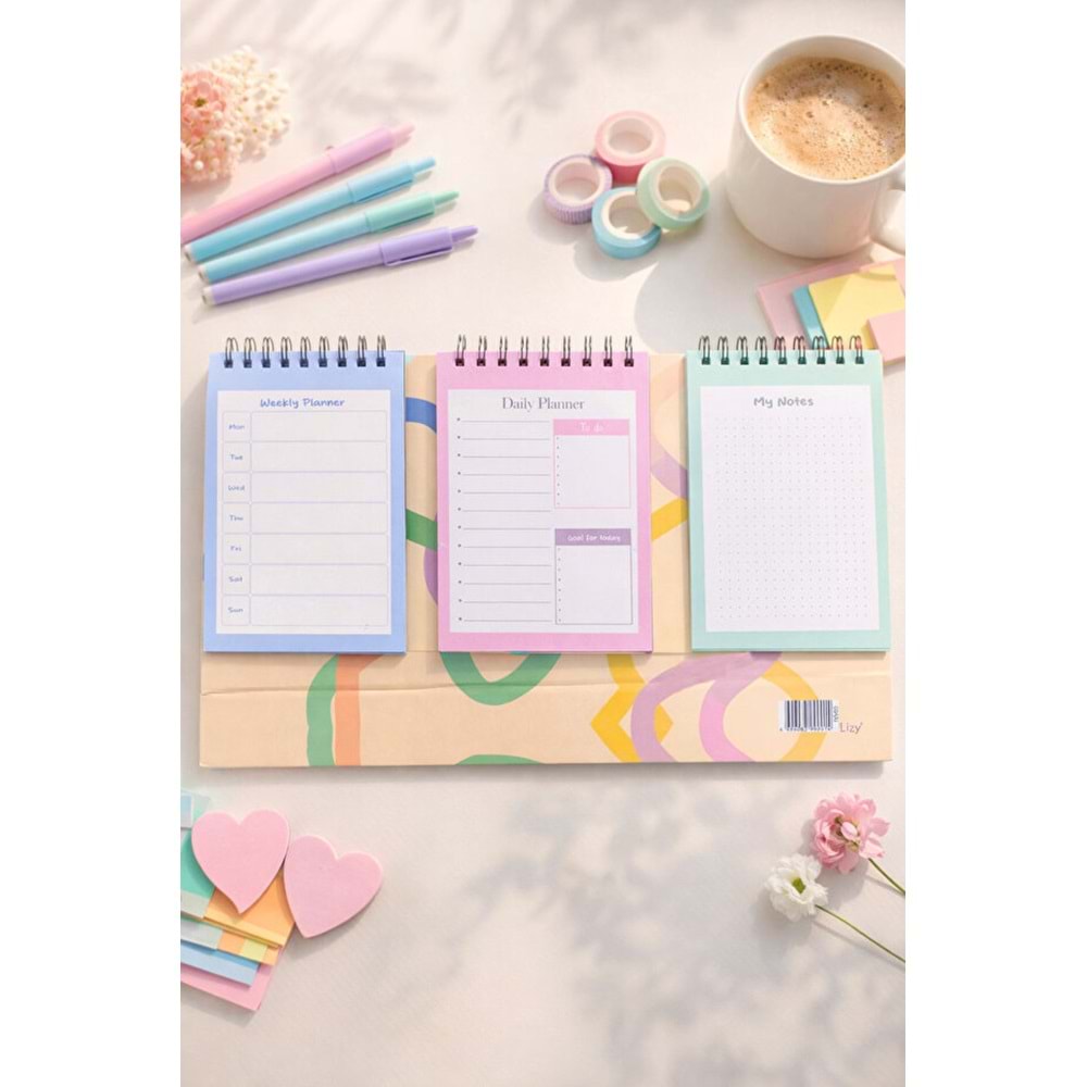 Liz Masaüstü Planner Takvim (3 Bölmeli) - Haftalık ve Günlük Liste TKV05