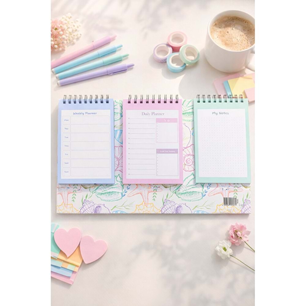 Liz Masaüstü Planner Takvim (3 Bölmeli) - Haftalık ve Günlük Liste TKV05