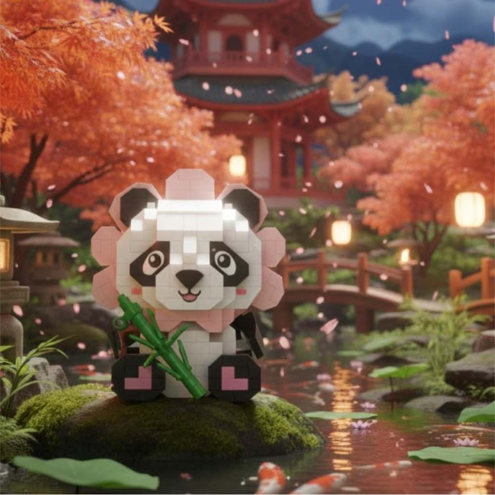 Oturan Sevimli Çiçek Panda Blok (350 Parça)