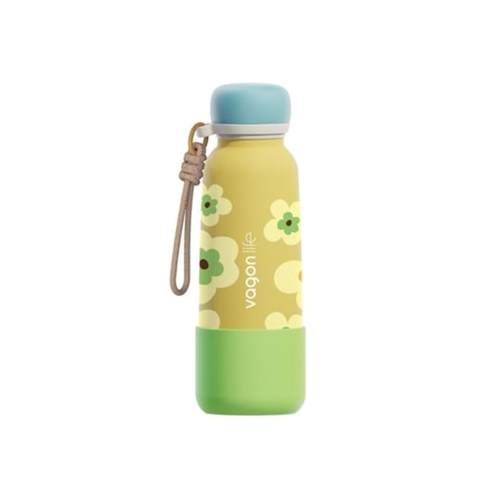 Vagonlife Pipetli Çelik Termos 550 ml Yazı Desenli Sarı VGN-1105