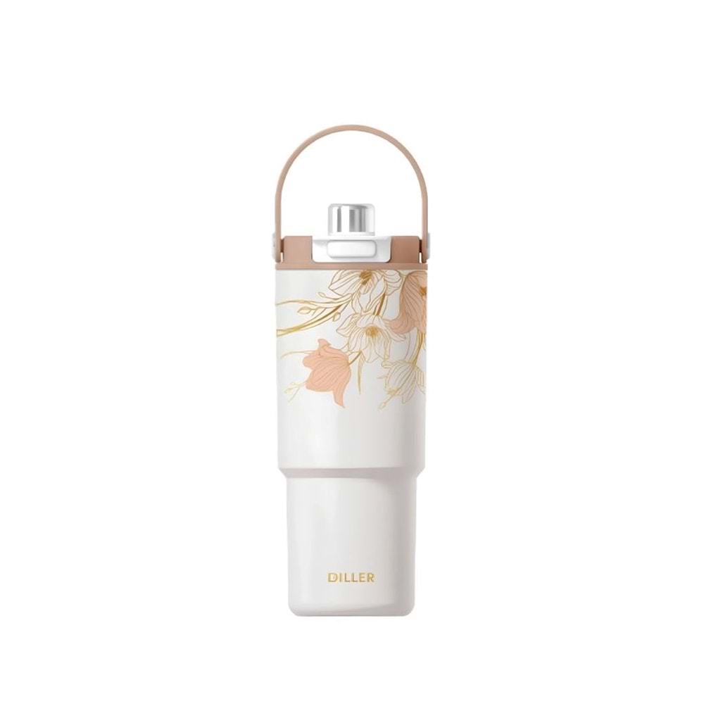 Diller Çiçek Desenli Gold Paslanmaz Çelik Termos 900 ml. D9508-880